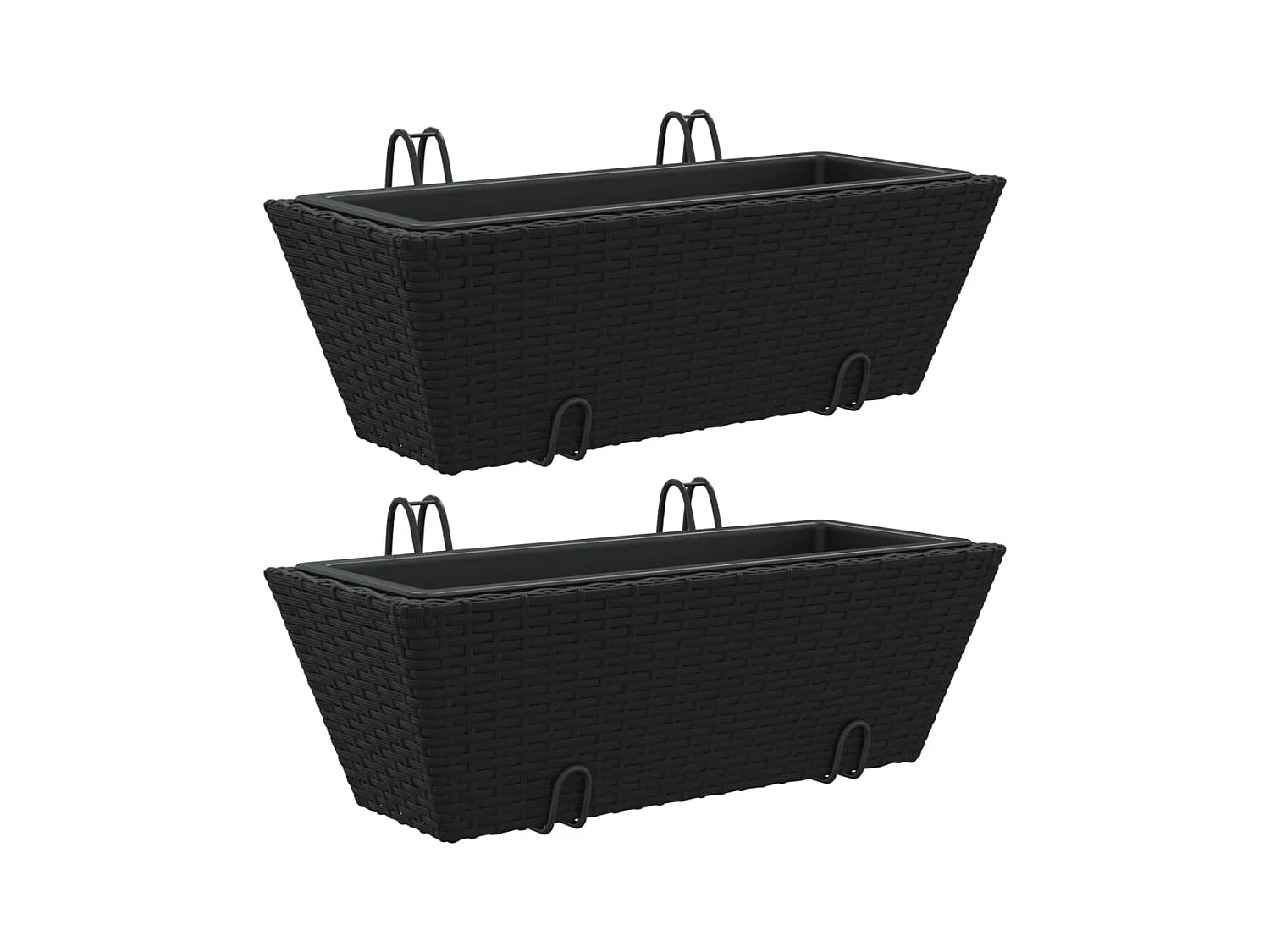 Vassoio per fioriera aiuola rialzata piante fiori giardino terrazze con ganci set di 2 resina intrecciata nera 02_0038867