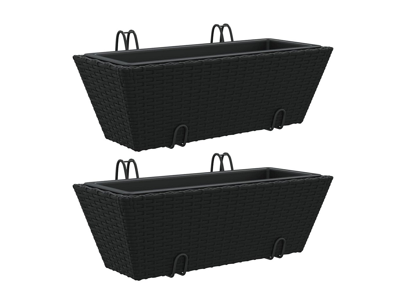 Vassoio Per Fioriera Aiuola Rialzata Piante Fiori Giardino Terrazze Con Ganci Set Di 2 Resina Intrecciata Nera 02 0038867
