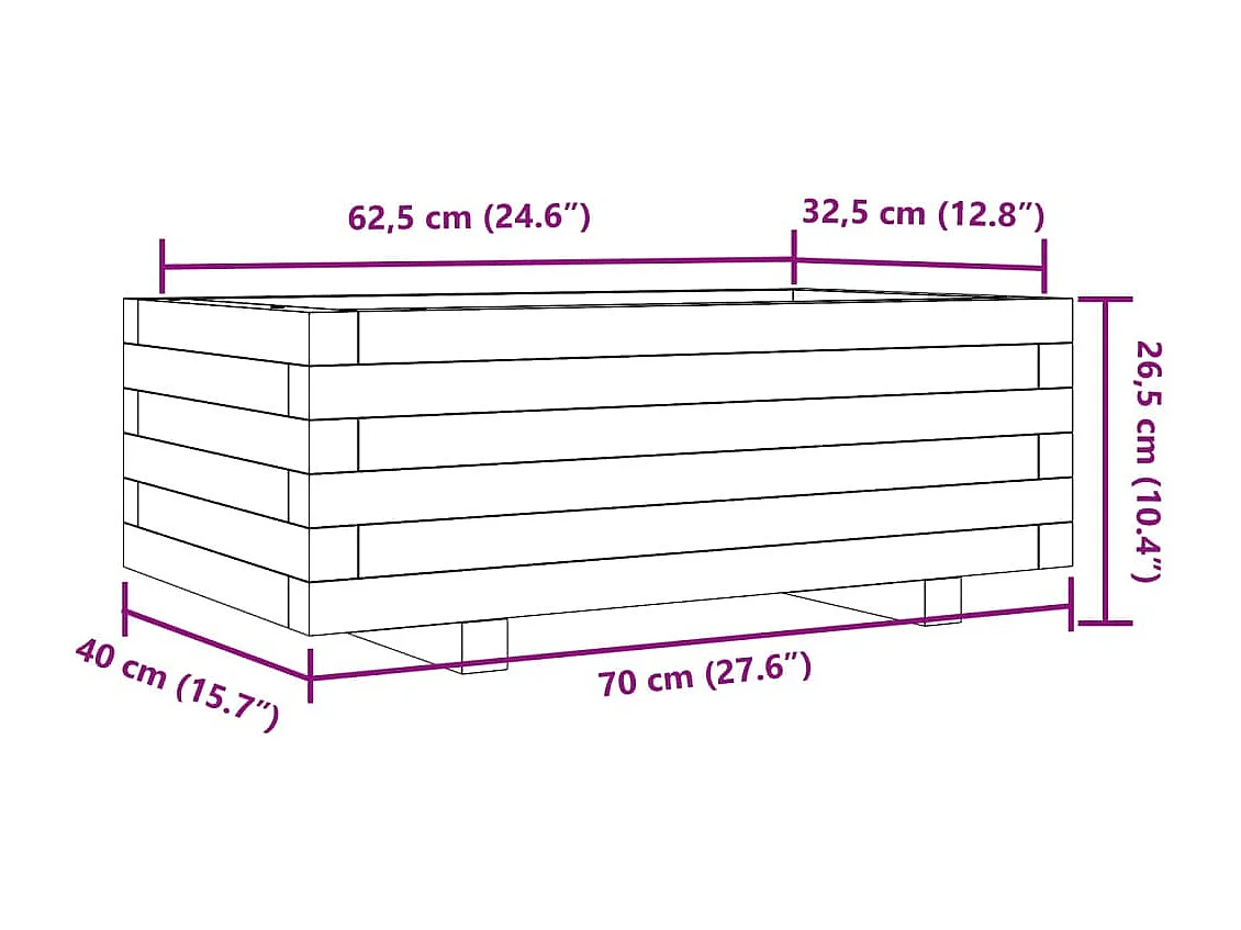 Vassoio per fioriera aiuola rialzata piante fiori terrazza giardino 70 x 40 x 26,5 cm legno di pino massiccio marrone 02_0037774