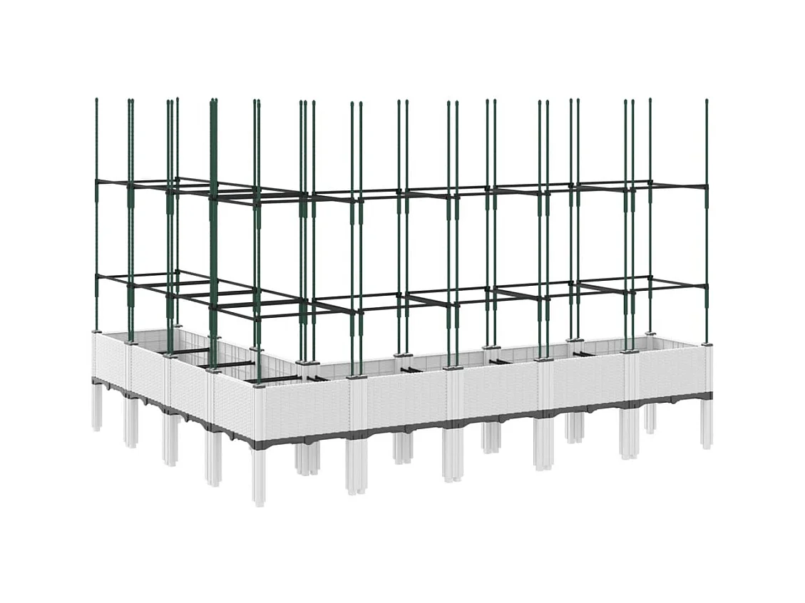 Vassoio per fioriera aiuola rialzata piante fiori terrazza giardino con traliccio 200 x 160 x 142,5 cm PP bianco 02_0038278