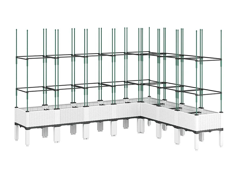Bandeja para plantar plantas com canteiro elevado flores terraço jardim com treliça 200 x 160 x 142,5 cm PP branco 02_0038278