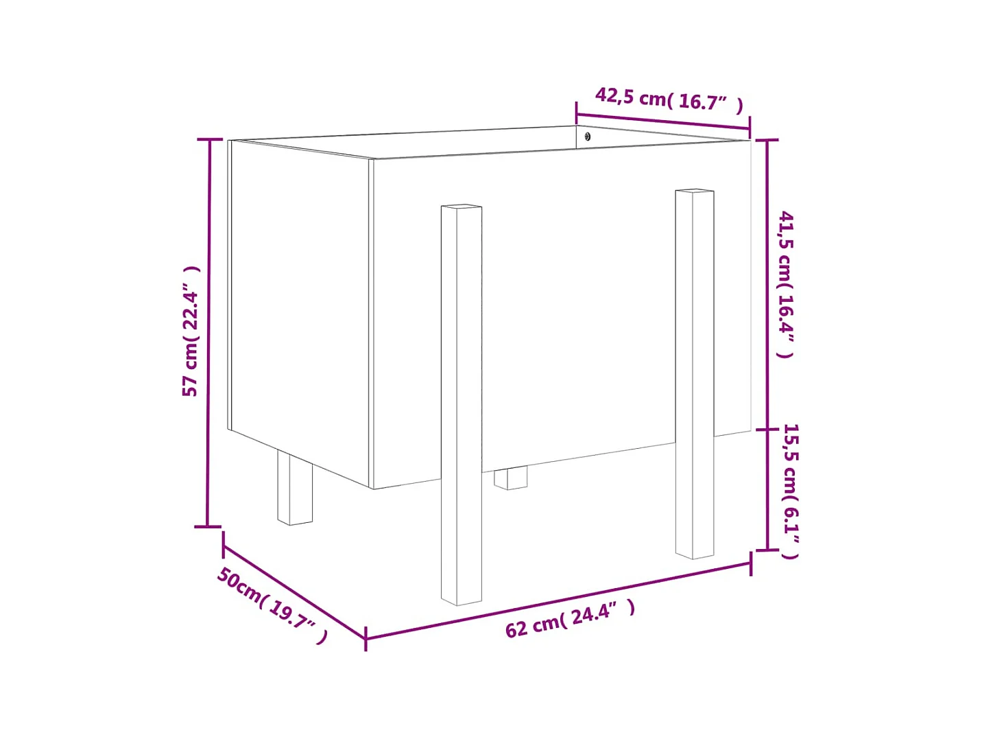 Jardinière bac lit surélevé bois marron 62 x 50 x 57 cm 02_0037763