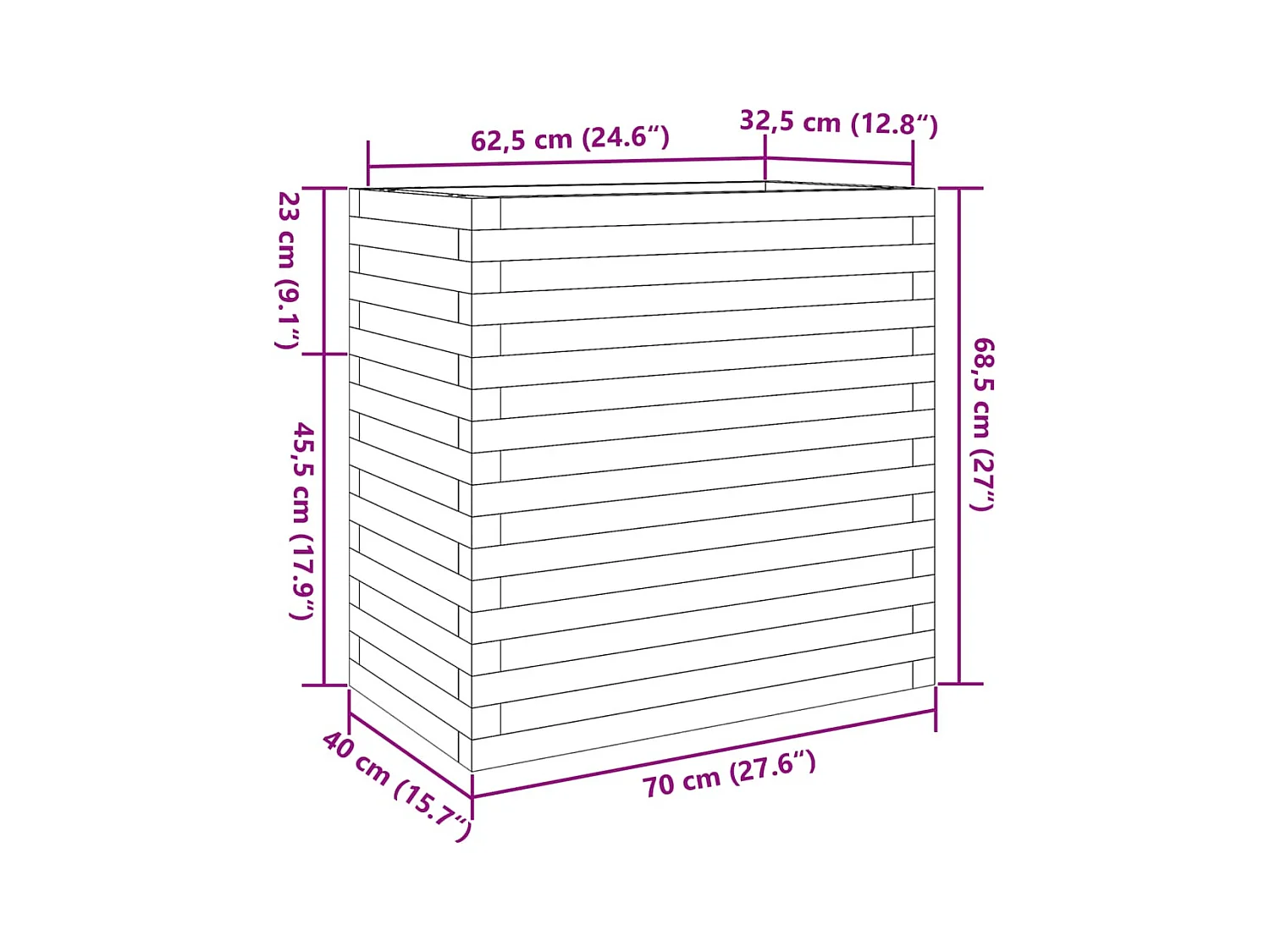 Jardinière bac lit surélevé bois blanche 70 x 40 x 68.5 cm 02_0037795