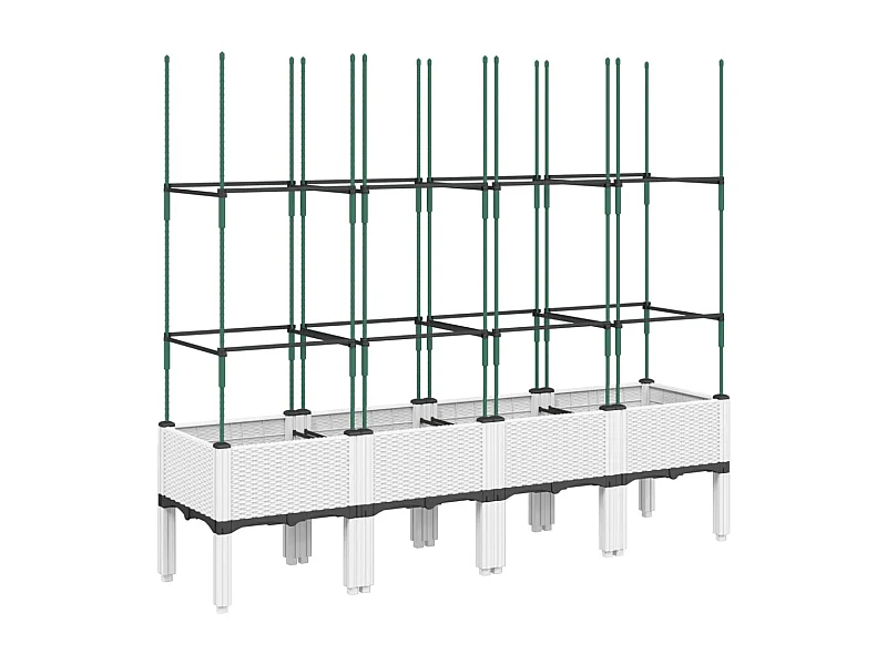 Macetero elevado bandeja plantas flores terraza jardín con enrejado 160 x 40 x 142,5 cm PP blanco 02_0038270