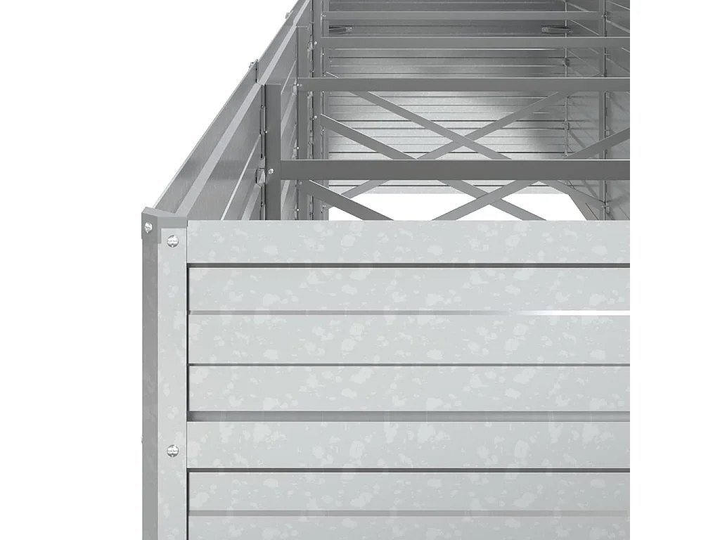 Macetero bancal elevado plantas flores terraza jardín jardín 400 x 80 x 77 cm acero galvanizado plateado Plata 02_0039448