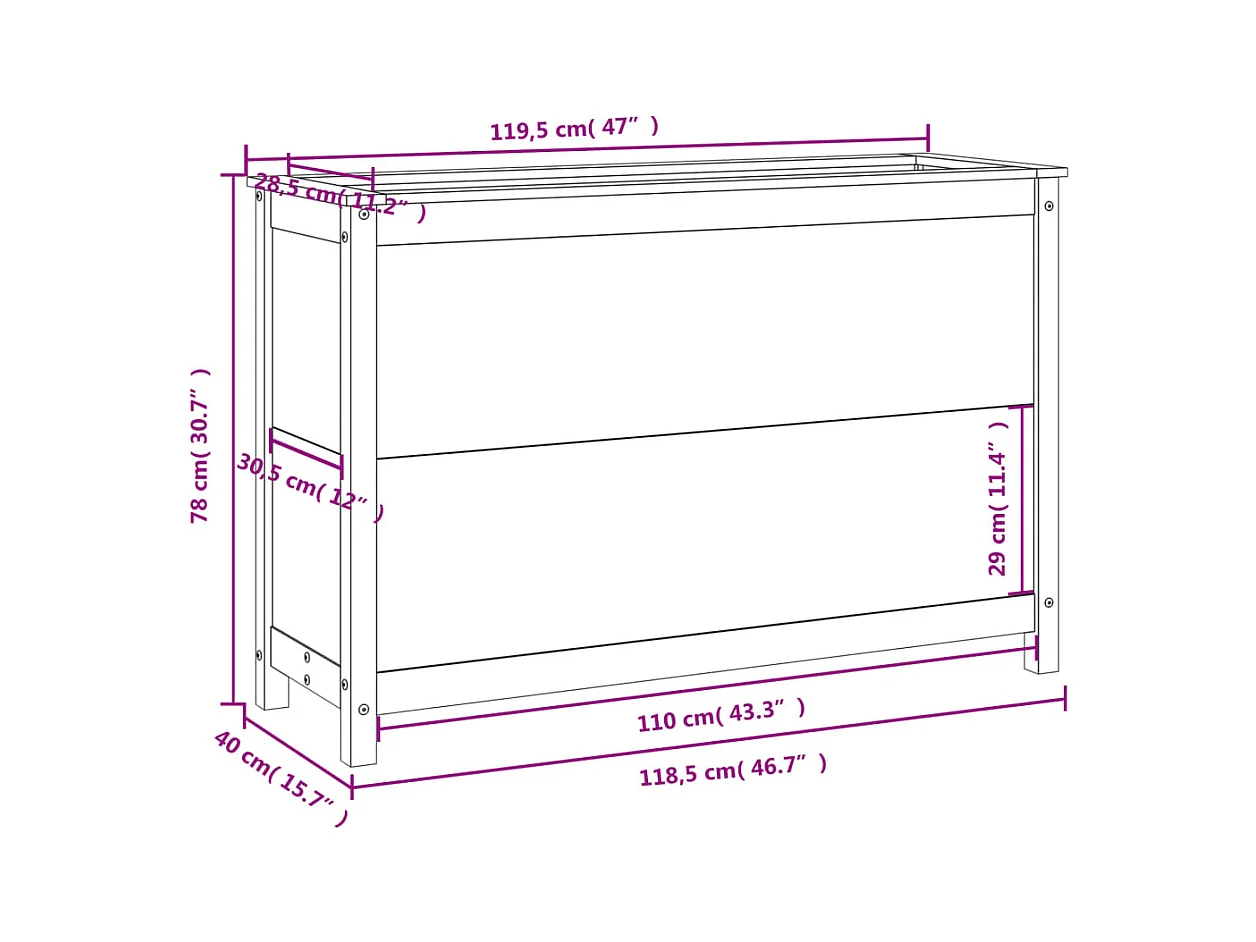 Jardinière bac lit surélevé bois marron 119.5 x 40 x 78 cm 02_0039329