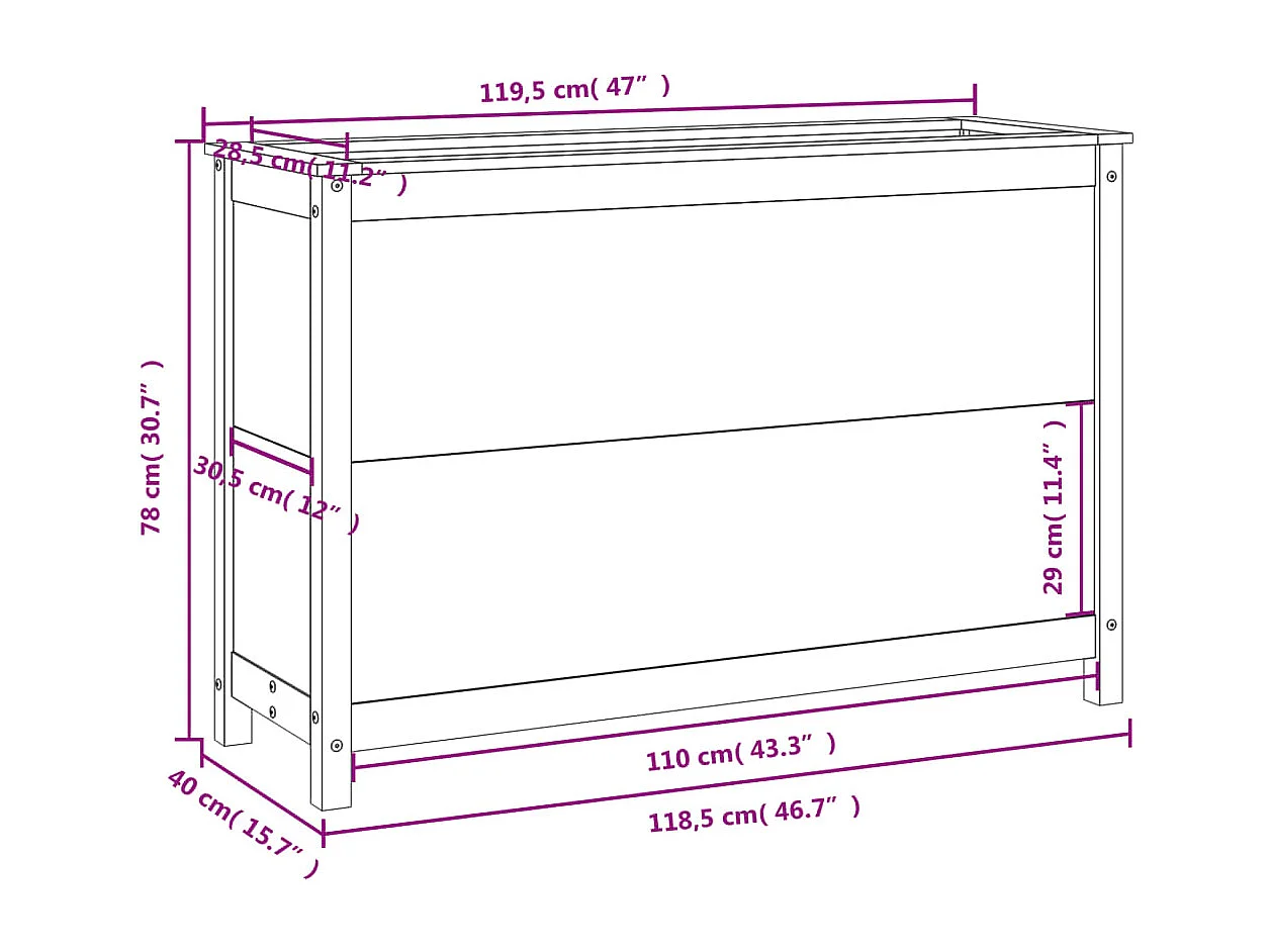 Vassoio per fioriera aiuola rialzata piante fiori terrazza giardino giardino 119,5 x 40 x 78 cm legno massello Douglas marrone 02_0039329