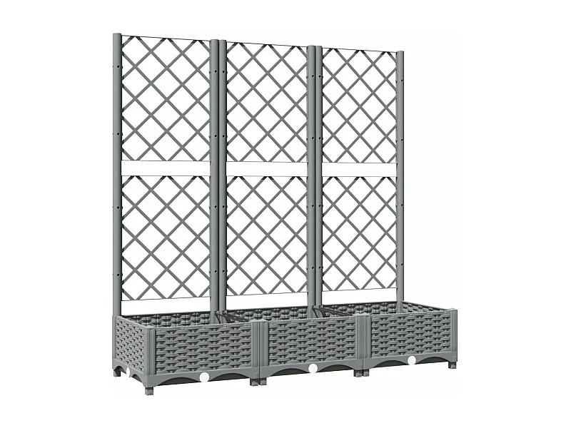 Macetero bancal elevado plantas flores terraza jardín con enrejado ligero 120 x 40 x 121,5 cm PP gris 02_0038342