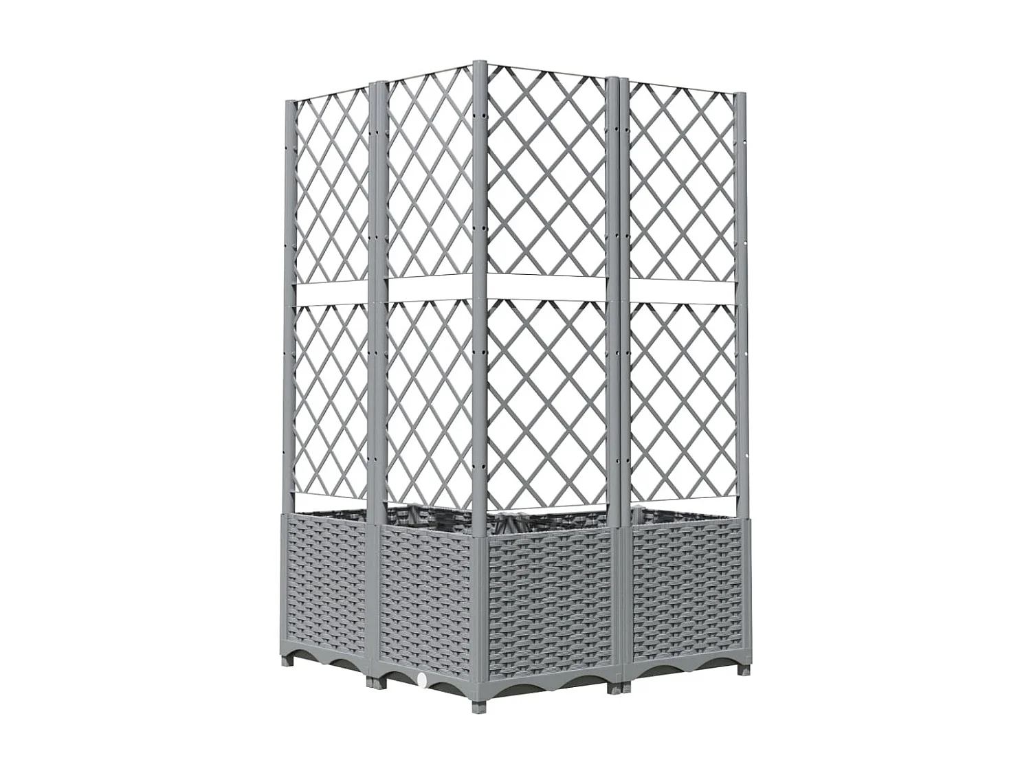 Vassoio per fioriera aiuola rialzata piante fiori terrazza giardino con traliccio leggero 80 x 80 x 136 cm PP grigio 02_0038364