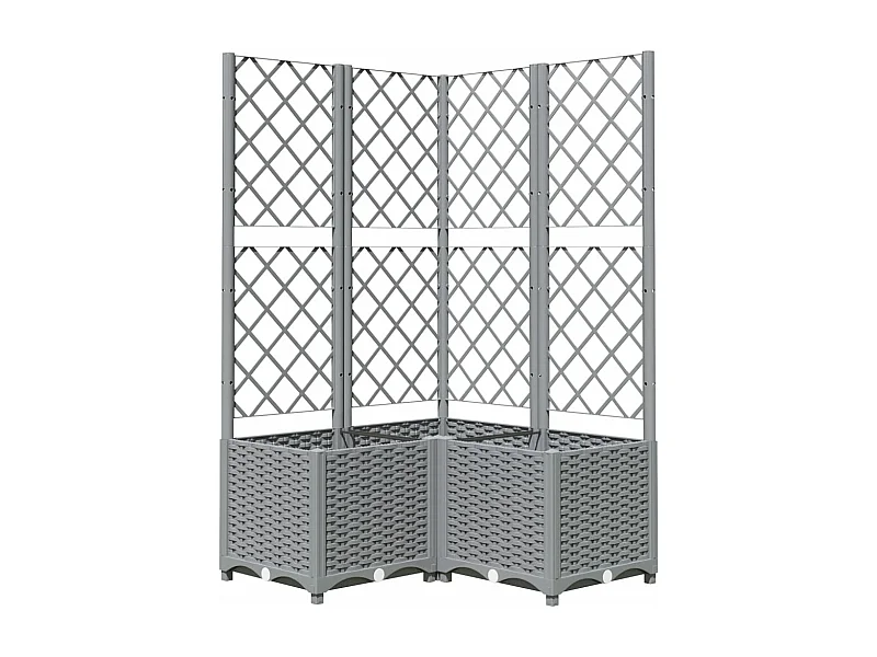 Macetero bancal elevado plantas flores terraza jardín con enrejado ligero 80 x 80 x 136 cm PP gris 02_0038364