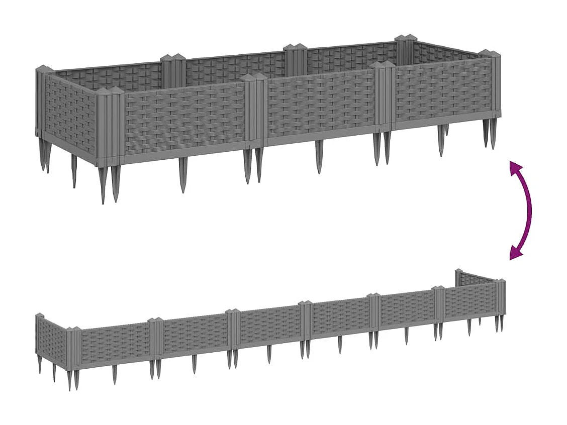 Vaso rialzato per fioriera piante fiori terrazza giardino con paletti trasparenti 125 x 40 x 28,5 cm PP grigio 02_0038206