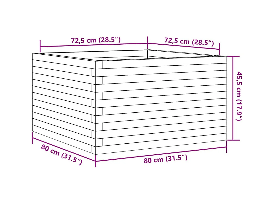 Jardinière bac lit surélevé bois marron 80 x 80 x 45.5 cm 02_0037913