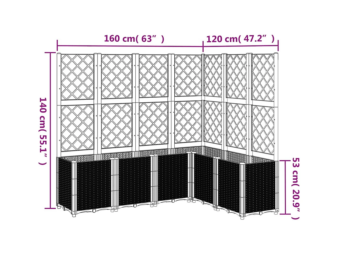 Fioriera aiuola rialzata vassoio piante fiori terrazza giardino con traliccio 160 x 120 x 140 cm PP bianco 02_0038246