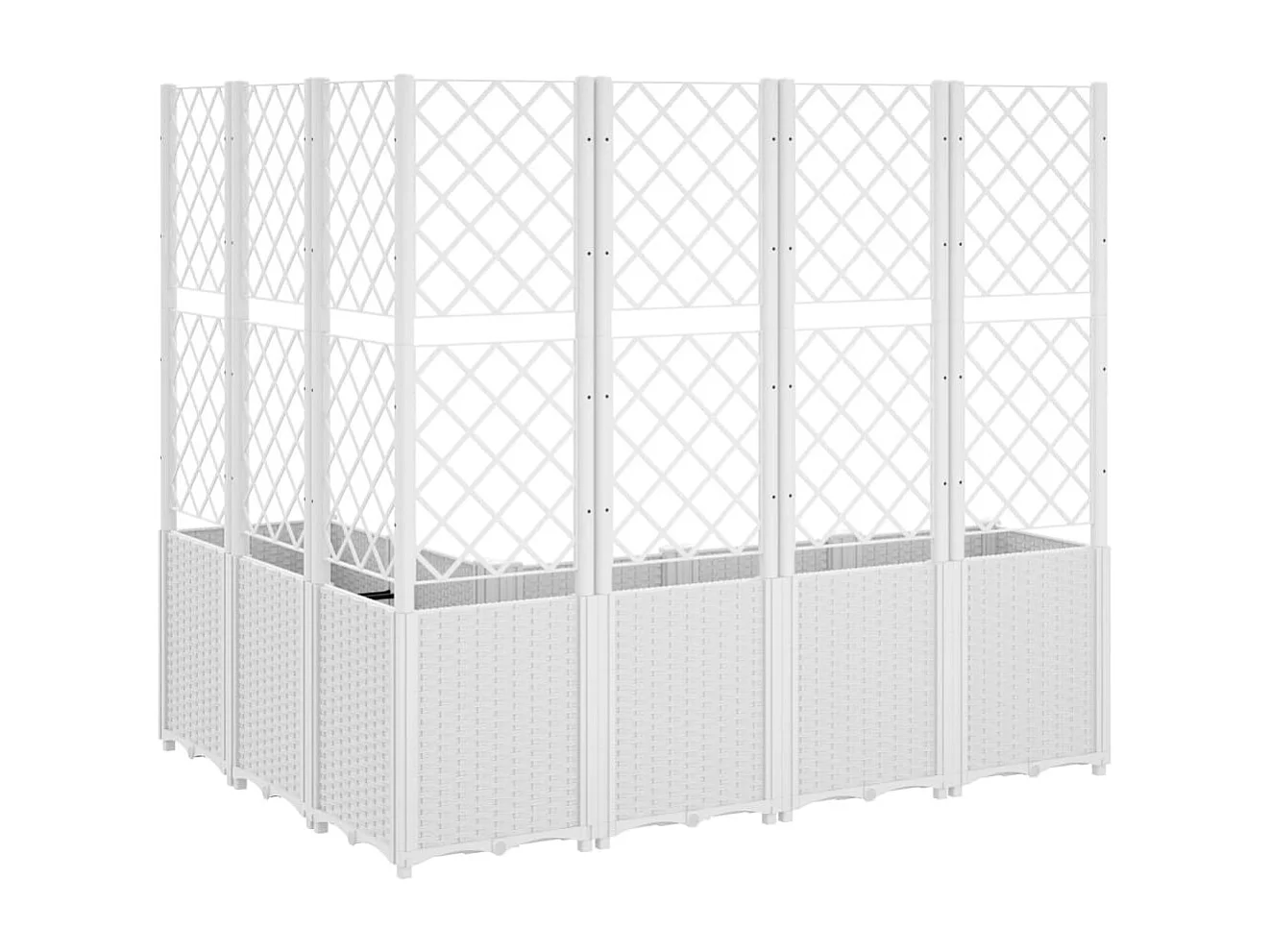Plantador bandeja elevada plantas flores terraço jardim com treliça 160 x 120 x 140 cm PP branco 02_0038246