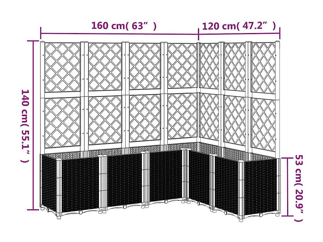 Plantador bandeja elevada plantas flores terraço jardim com treliça 160 x 120 x 140 cm PP branco 02_0038246