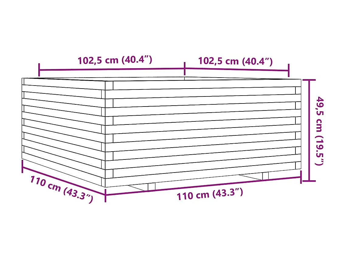 Jardinière bac lit surélevé bois marron 110 x 110 x 49.5 cm 02_0037319
