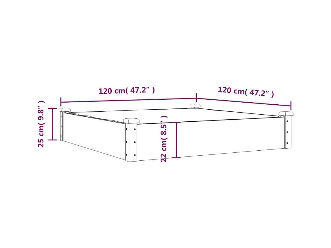 Jardinière bac lit surélevé bois marron 120 x 120 x 25 cm 02_0039832