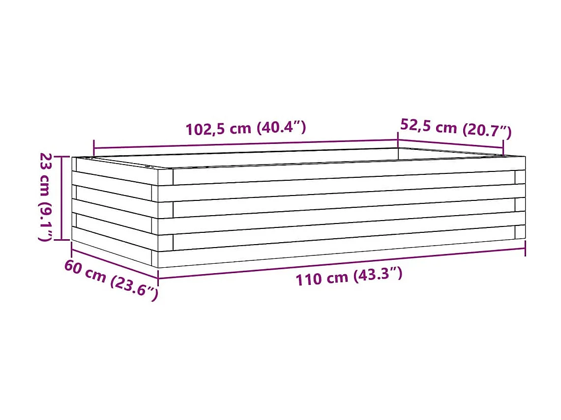 Vassoio per fioriera aiuola rialzata piante fiori terrazza giardino cera 110 x 60 x 23 cm legno di pino massiccio marrone 02_0038438