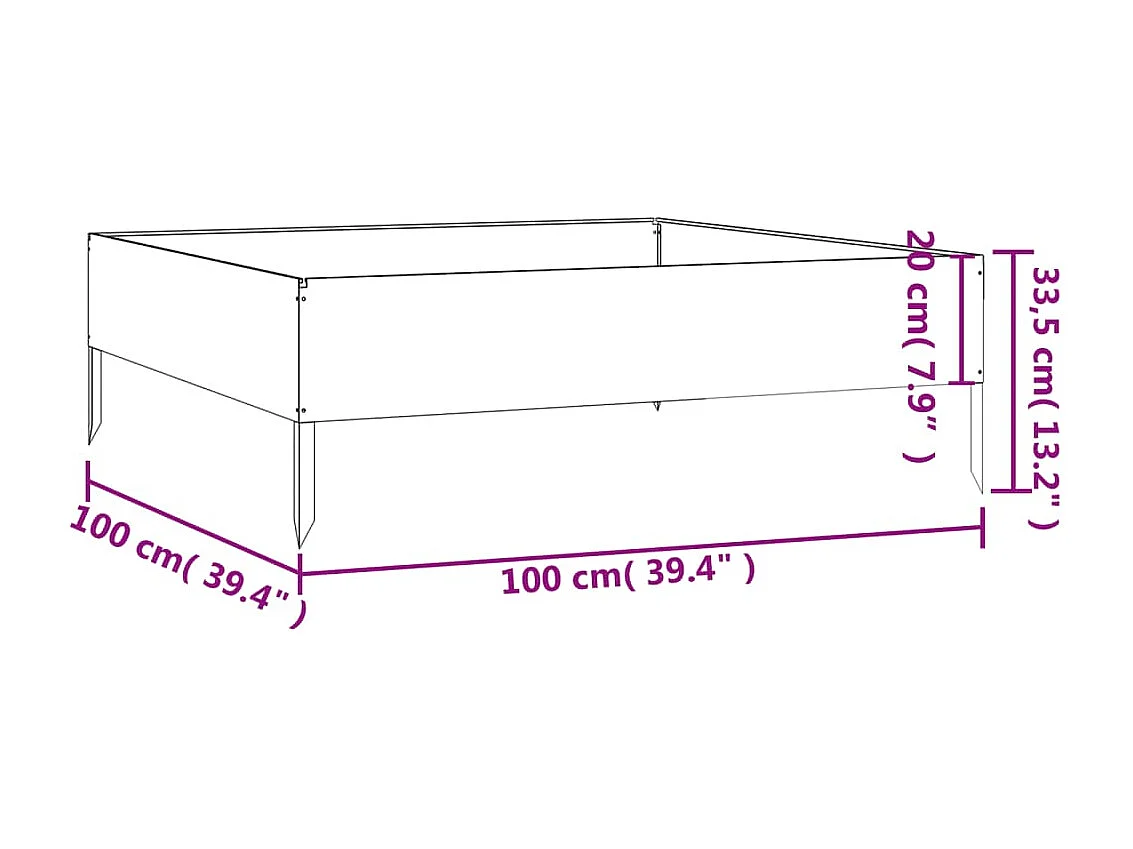 Vassoio per fioriera aiuola rialzata piante fiori terrazzo giardino giardino 100 x 100 x 33,5 cm acciaio corten marrone 02_0039283