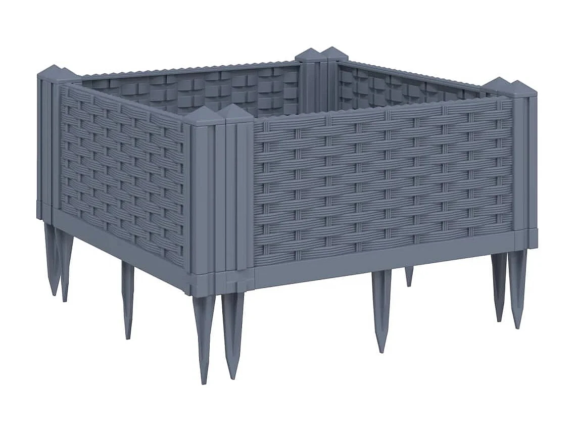 Vassoio per fioriera aiuola rialzata piante fiori terrazza giardino con paletti 42,5 x 42,5 x 28,5 cm PP grigio 02_0038198