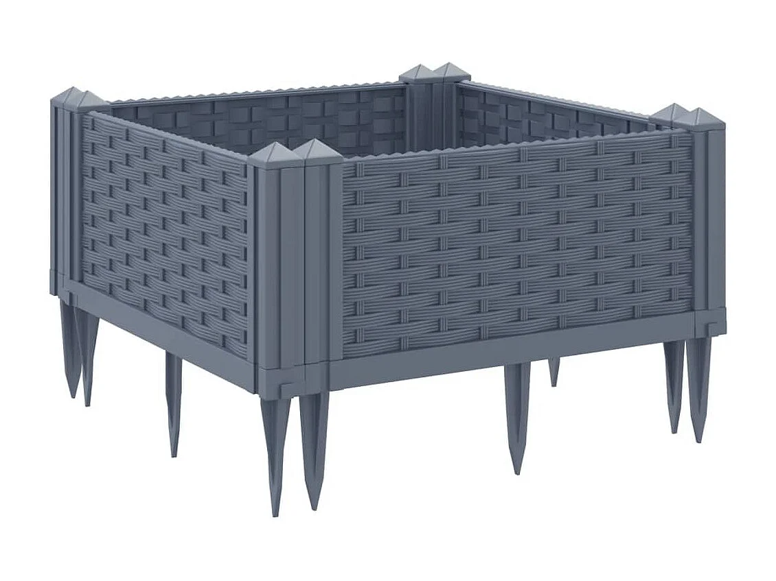 Vassoio per fioriera aiuola rialzata piante fiori terrazza giardino con paletti 42,5 x 42,5 x 28,5 cm PP grigio 02_0038198