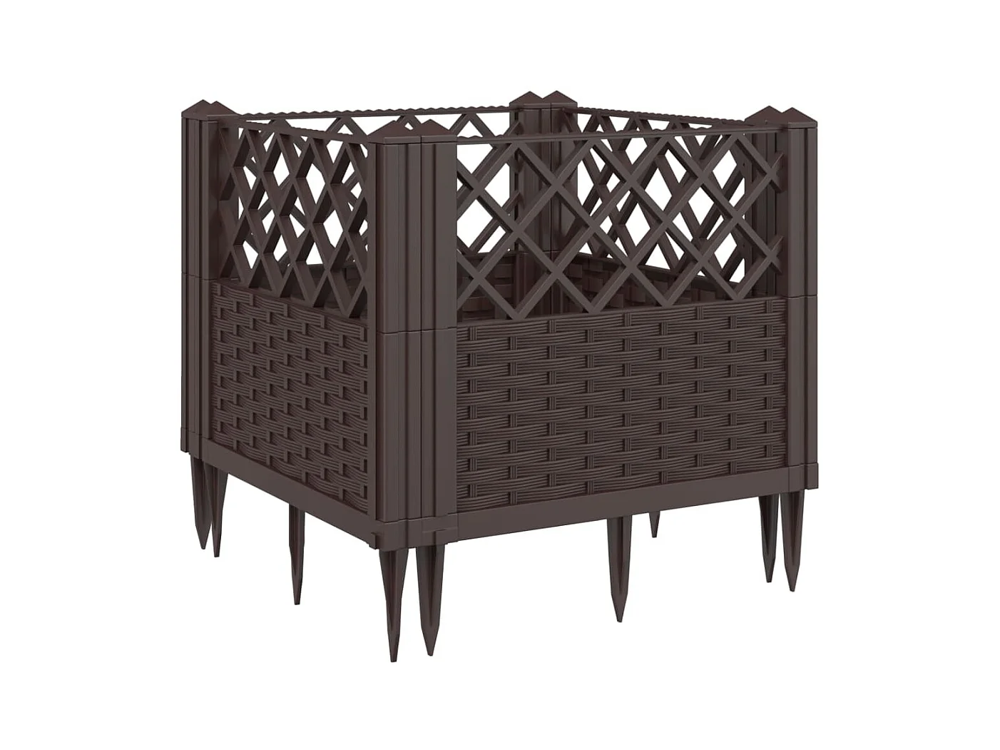 Plantador bandeja elevada plantas flores terraço jardim com estacas 43,5 x 43,5 x 43,5 cm PP marrom 02_0038203