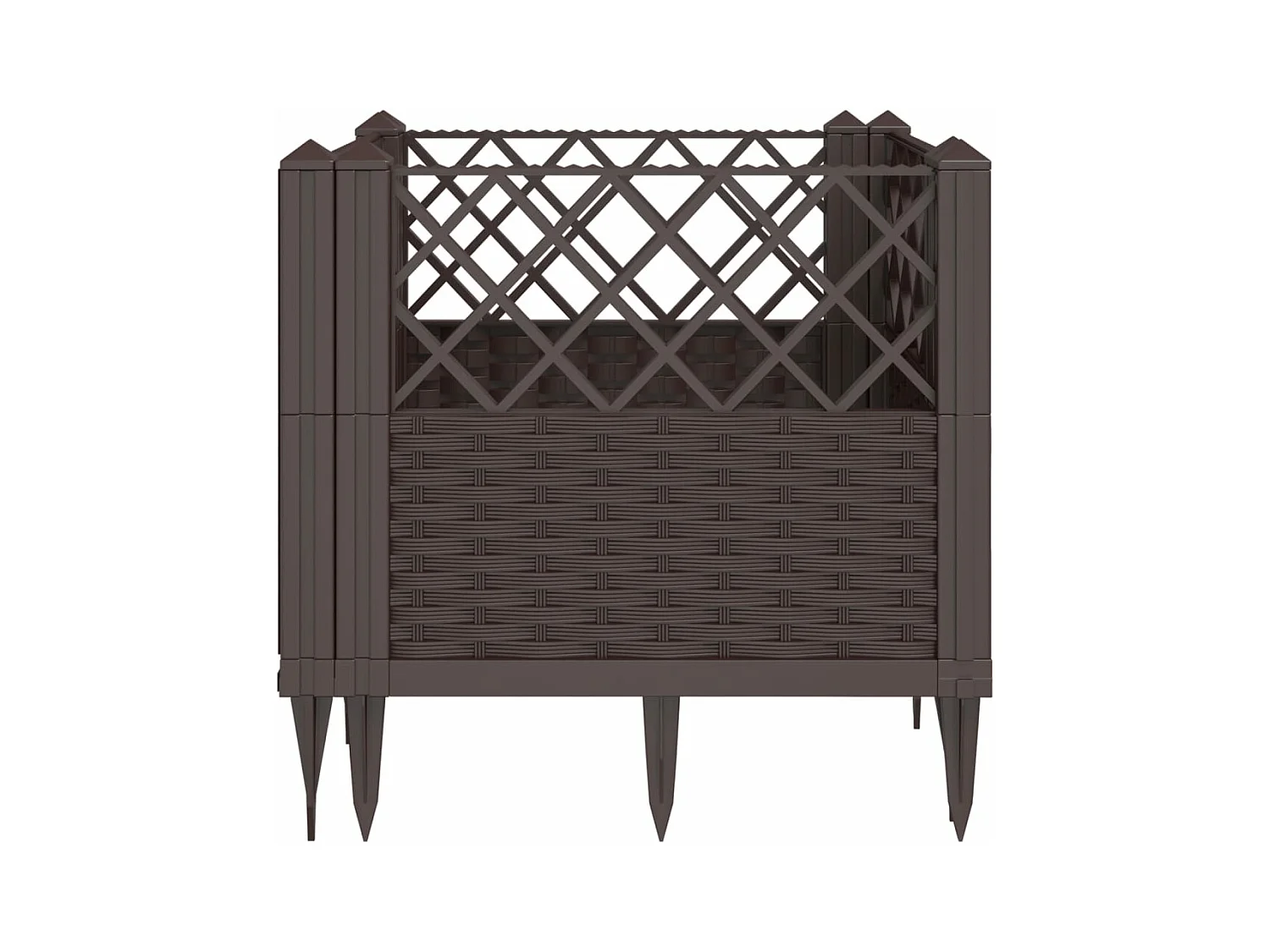 Plantador bandeja elevada plantas flores terraço jardim com estacas 43,5 x 43,5 x 43,5 cm PP marrom 02_0038203