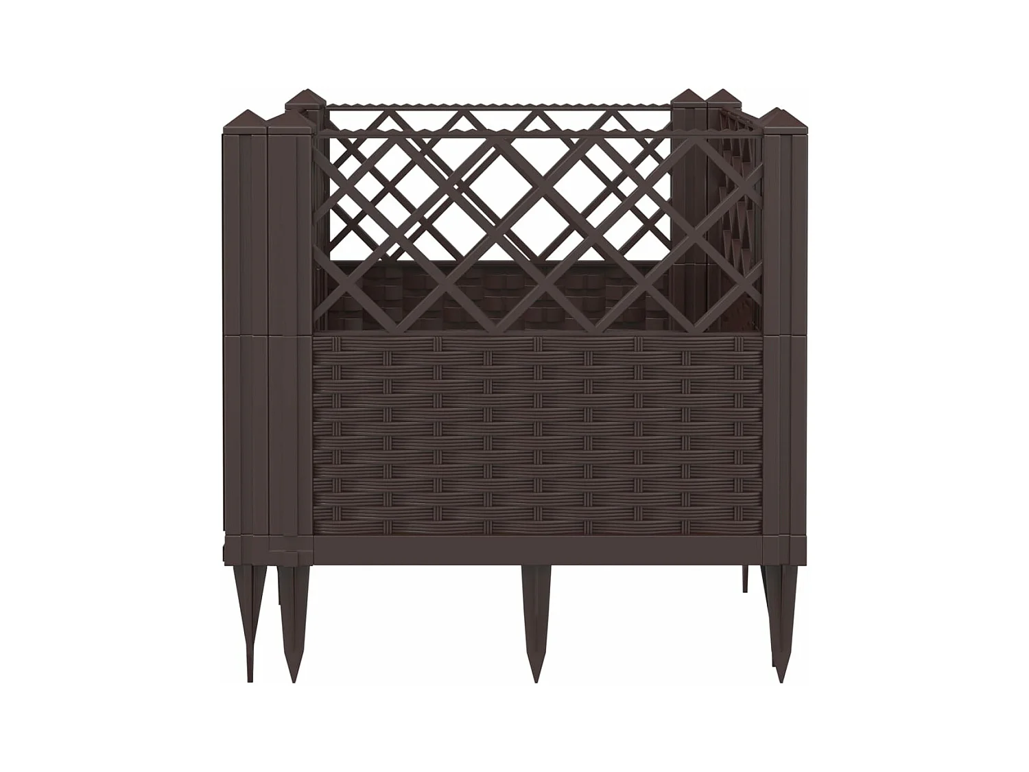 Plantador bandeja elevada plantas flores terraço jardim com estacas 43,5 x 43,5 x 43,5 cm PP marrom 02_0038203