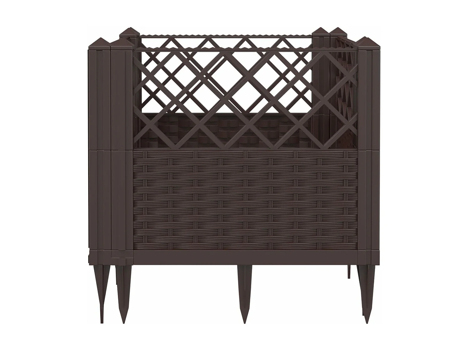 Macetero elevado bandeja plantas flores terraza jardín con estacas 43,5 x 43,5 x 43,5 cm PP marrón 02_0038203