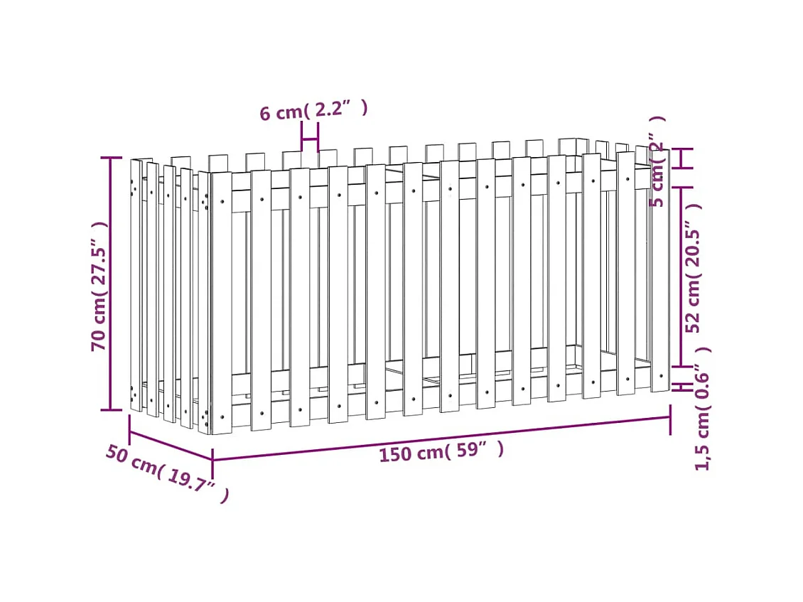 Jardinière bac lit surélevé bois marron 150 x 50 x 70 cm 02_0039824
