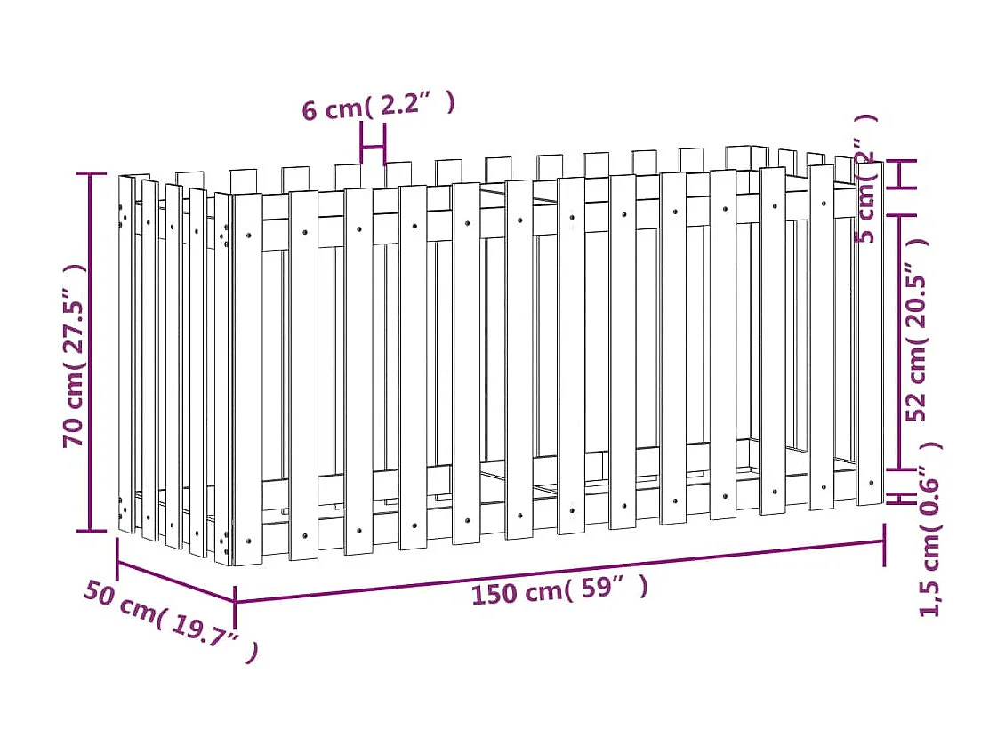 Jardinière bac lit surélevé bois marron 150 x 50 x 70 cm 02_0039824