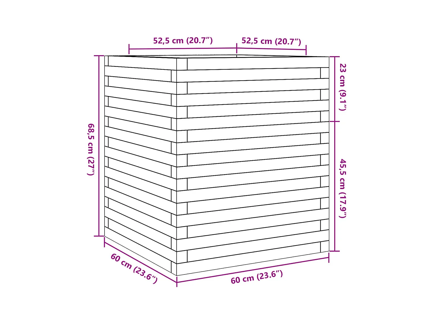 Macetero bancal elevado plantas flores terraza jardín cera 60 x 60 x 68,5 cm madera maciza de pino marrón 02_0038476