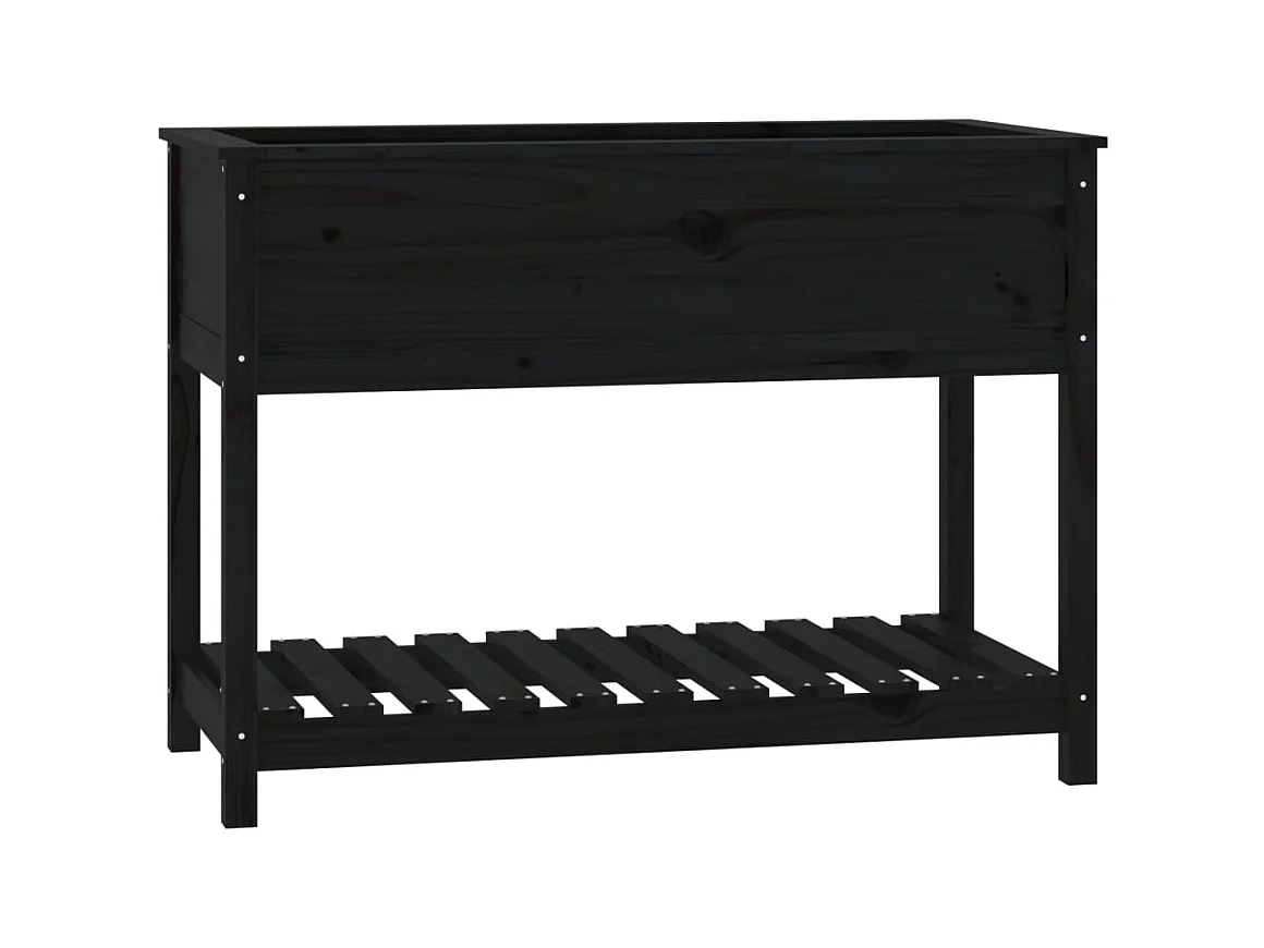 Vassoio per fioriera aiuola rialzata piante fiori terrazza giardino con ripiano 111,5 x 54 x 81 cm legno massello di pino nero 02_0038388