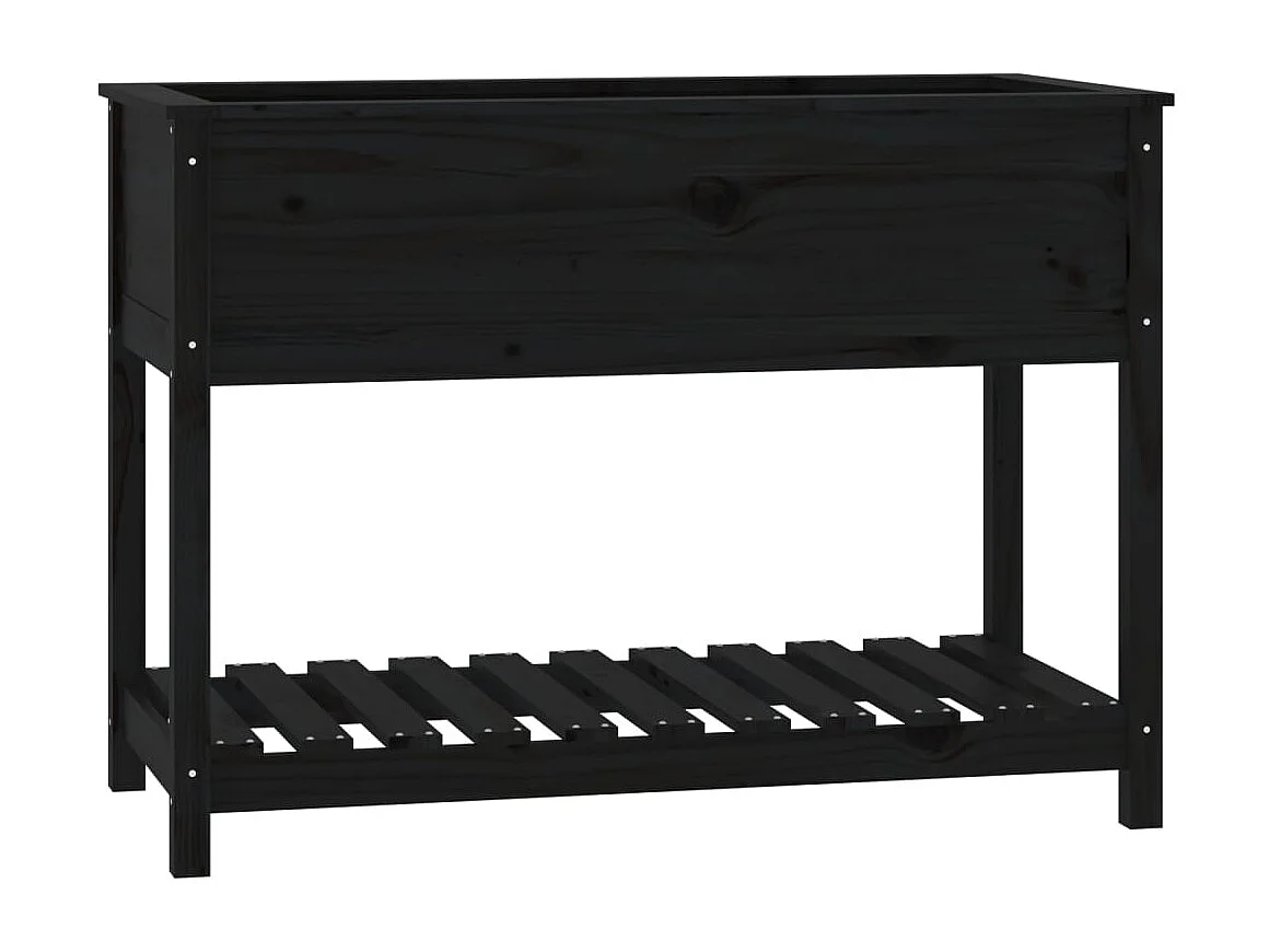 Vassoio per fioriera aiuola rialzata piante fiori terrazza giardino con ripiano 111,5 x 54 x 81 cm legno massello di pino nero 02_0038388