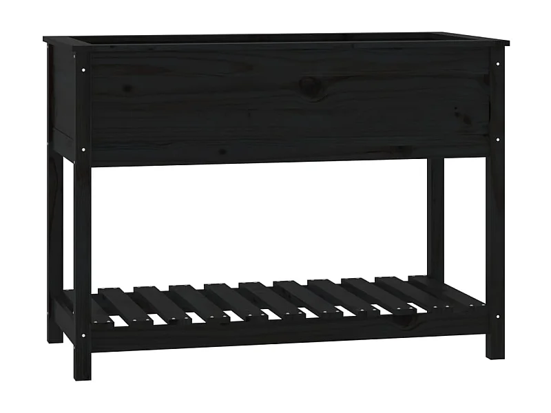 Vassoio per fioriera aiuola rialzata piante fiori terrazza giardino con ripiano 111,5 x 54 x 81 cm legno massello di pino nero 02_0038388