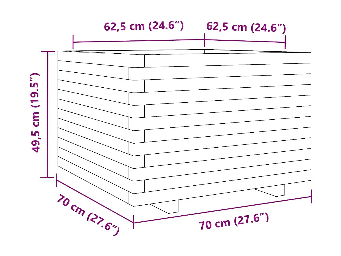 Macetero bancal elevado plantas flores terraza jardín 70 x 70 x 49,5 cm madera maciza de pino blanco 02_0037825