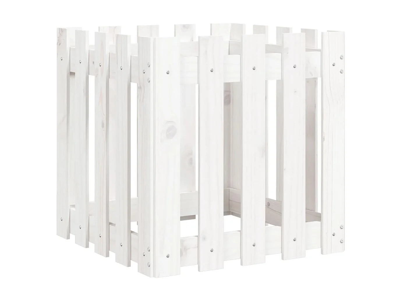 Macetero bancal elevado plantas flores terraza jardín con diseño de valla 50 x 50 x 50 cm pino macizo blanco 02_0038100