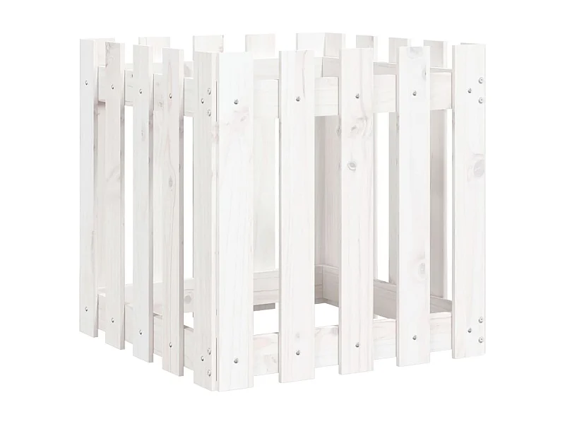 Macetero bancal elevado plantas flores terraza jardín con diseño de valla 50 x 50 x 50 cm pino macizo blanco 02_0038100