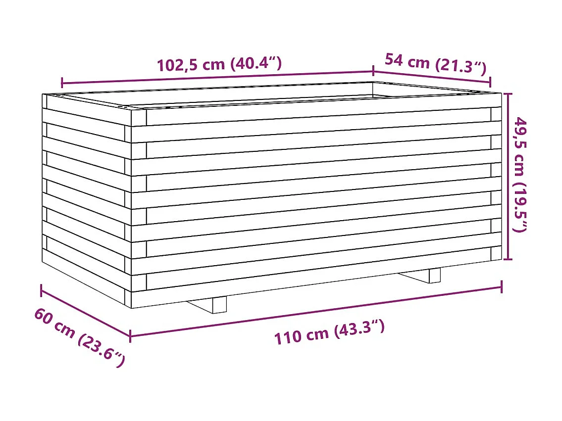 Macetero bancal elevado plantas flores terraza jardín cera 110 x 60 x 49,5 cm madera maciza de pino marrón 02_0038442