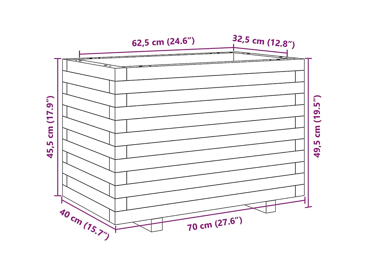 Macetero bancal elevado plantas flores terraza jardín 70 x 40 x 49,5 cm madera de pino impregnada marrón 02_0037786