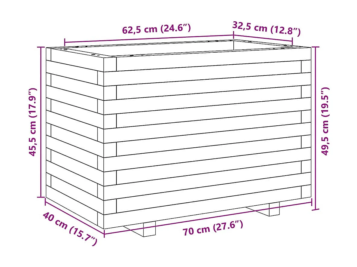Vassoio per fioriera aiuola rialzata piante fiori terrazza giardino 70 x 40 x 49,5 cm legno di pino impregnato marrone 02_0037786
