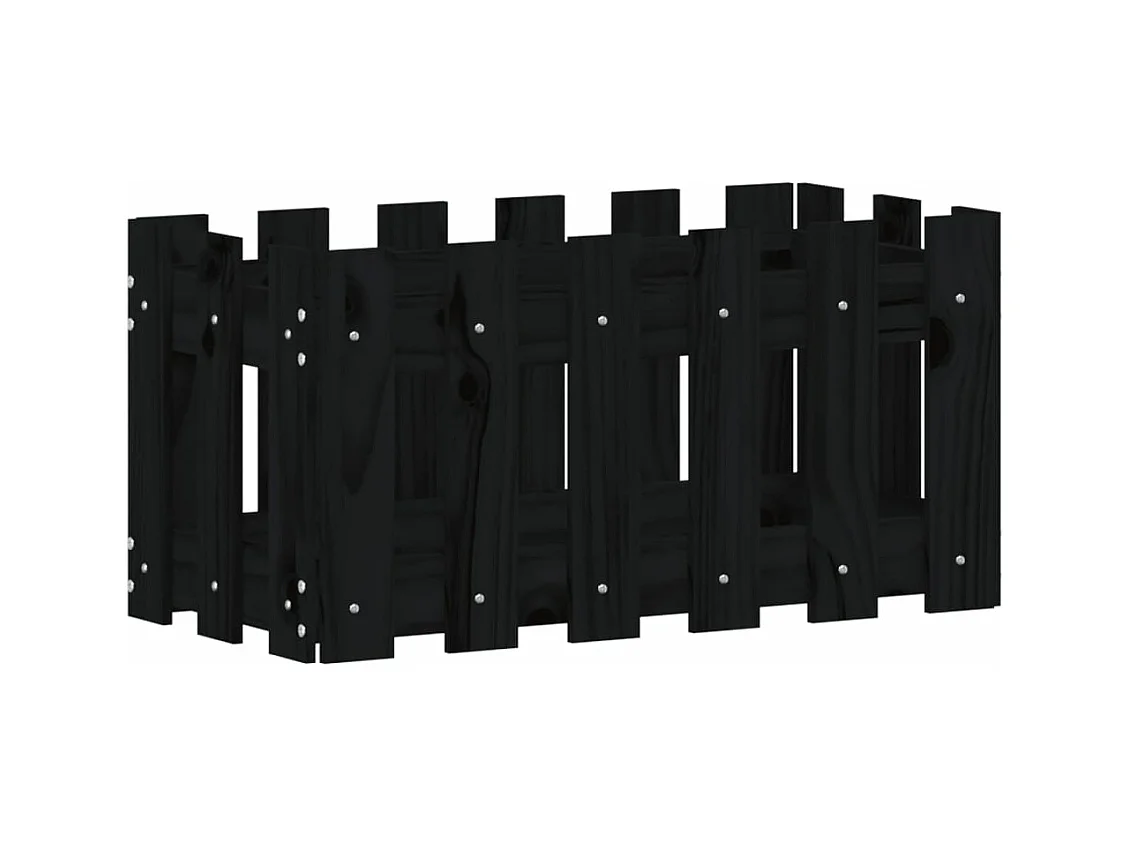 Vassoio per fioriera aiuola rialzata piante fiori terrazza giardino con recinzione design 60 x 30 x 30 cm pino massiccio nero 02_0038105