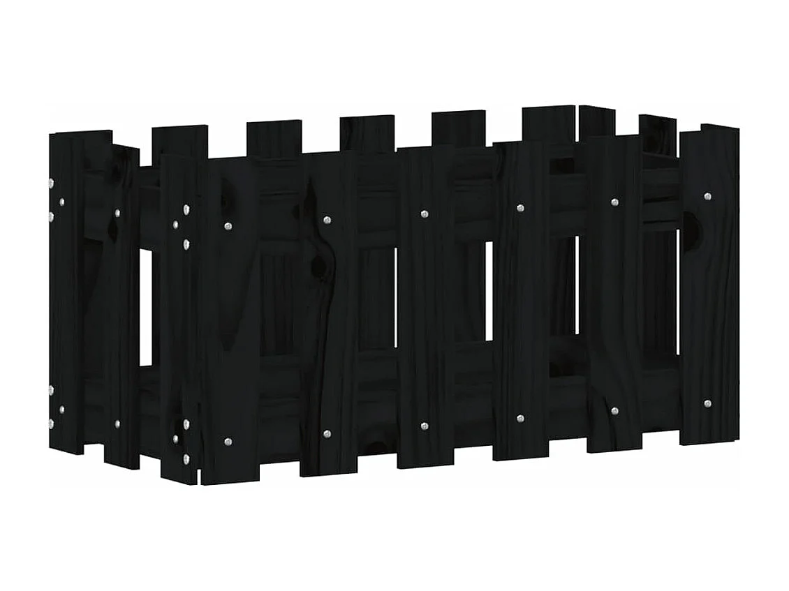 Vassoio per fioriera aiuola rialzata piante fiori terrazza giardino con recinzione design 60 x 30 x 30 cm pino massiccio nero 02_0038105