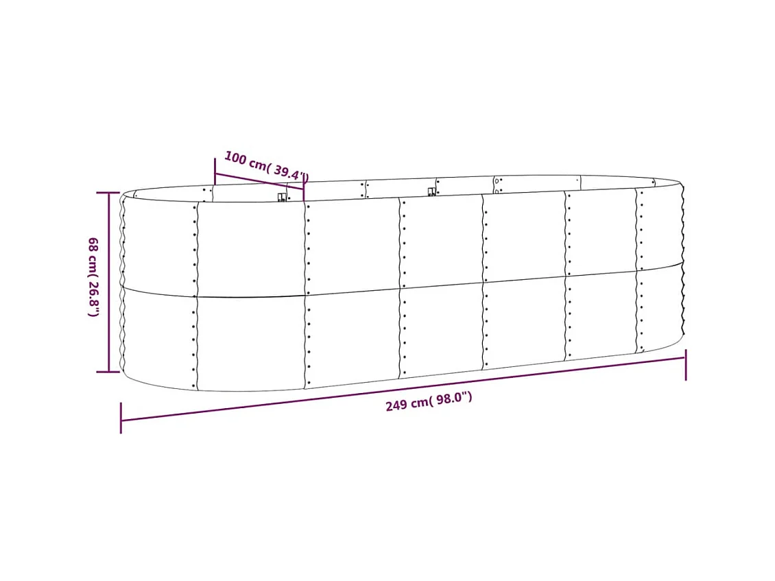 Jardinière bac lit surélevé argenté 249 x 100 x 68 cm 02_0039704