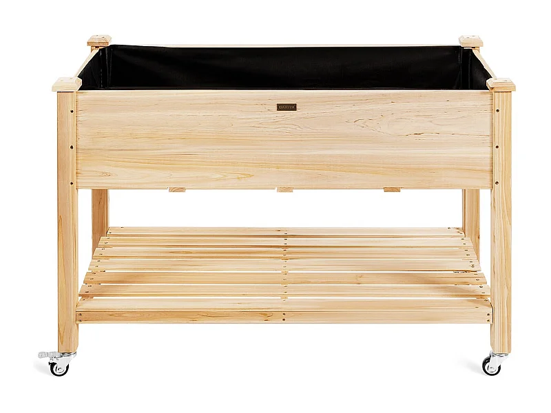 Floreira com pés de madeira de abeto 120 x 59 x 84 cm Horta sobre rodízios com forro protetor e 4 furos de drenagem 20_0004889