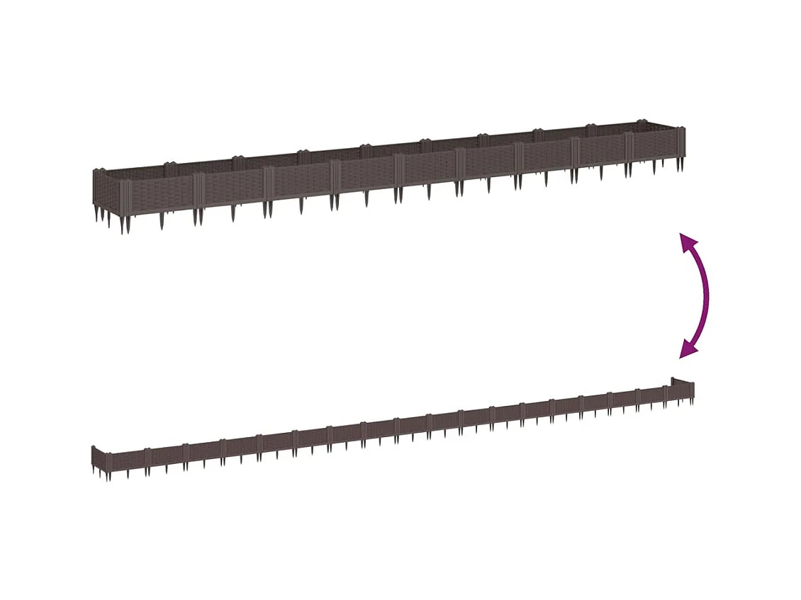 Bandeja para plantar plantas em canteiro elevado flores terraço jardim com estacas 362,5 x 42,5 x 28,5 cm PP marrom 02_0038191