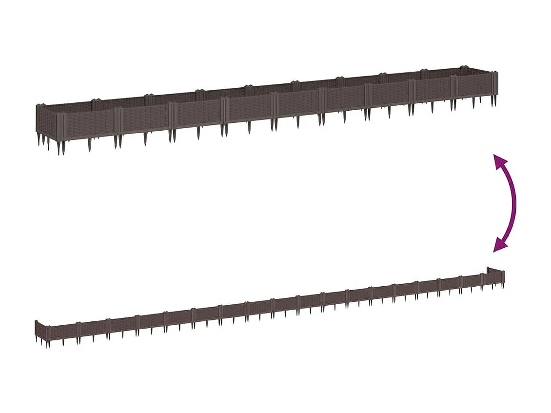 Macetero bancal elevado plantas flores terraza jardín con estacas 362,5 x 42,5 x 28,5 cm PP marrón 02_0038191