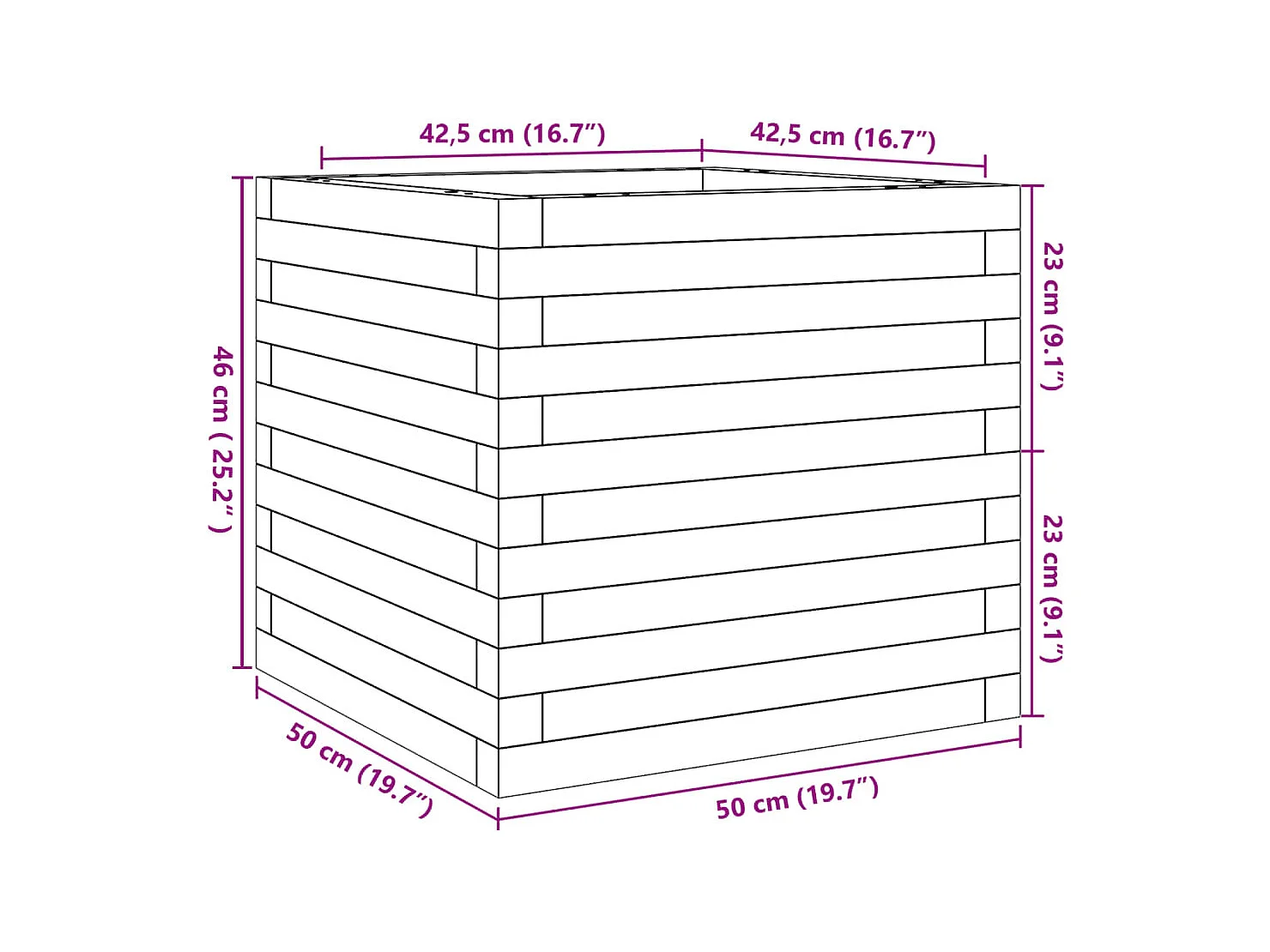 Macetero bancal elevado plantas flores terraza jardín 50 x 50 x 46 cm madera maciza de pino marrón 02_0037640