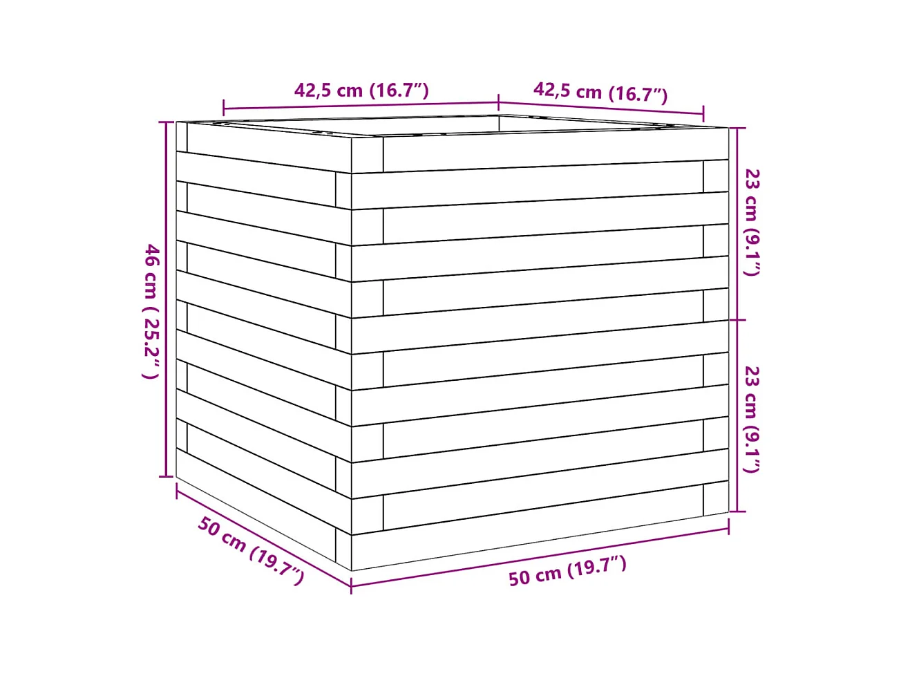 Macetero bancal elevado plantas flores terraza jardín 50 x 50 x 46 cm madera maciza de pino marrón 02_0037640