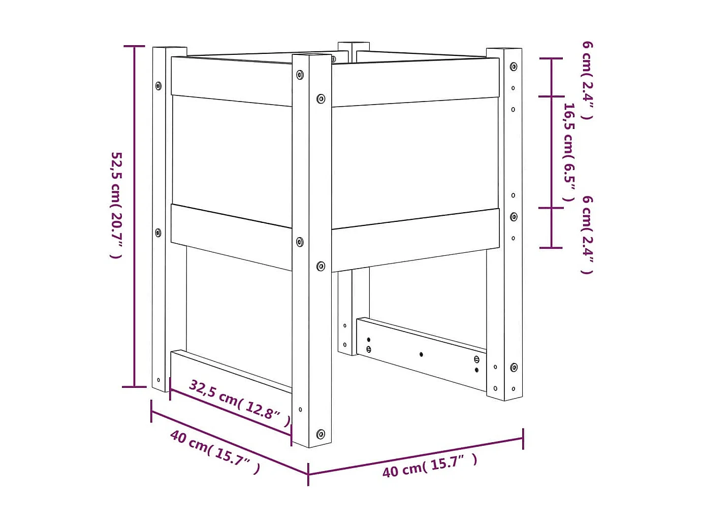 Jardinière bac lit surélevé bois marron 40 x 40 x 52.5 cm 02_0038963
